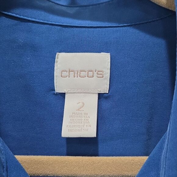 Chico’s Womans Size 2 Button Up Blue Blouse, Tunic - Picture 2 of 5
